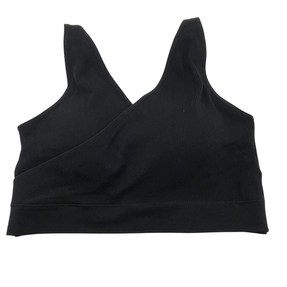 Kindred Bravely Black Ribbed Crossover Maternity Nursing Bra L-Busty NWT
